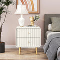 HLR Modern White Nightstand with Gold Handles – P2 MDF Frame, Easy Storage, Easy Assembly, Space-Saving – Bedroom, Living Room, Small Space, Elegant Design – Dust & Stain Resistant, Quick Clean, Versatile & Stylish, Perfect for Minimalist Rooms