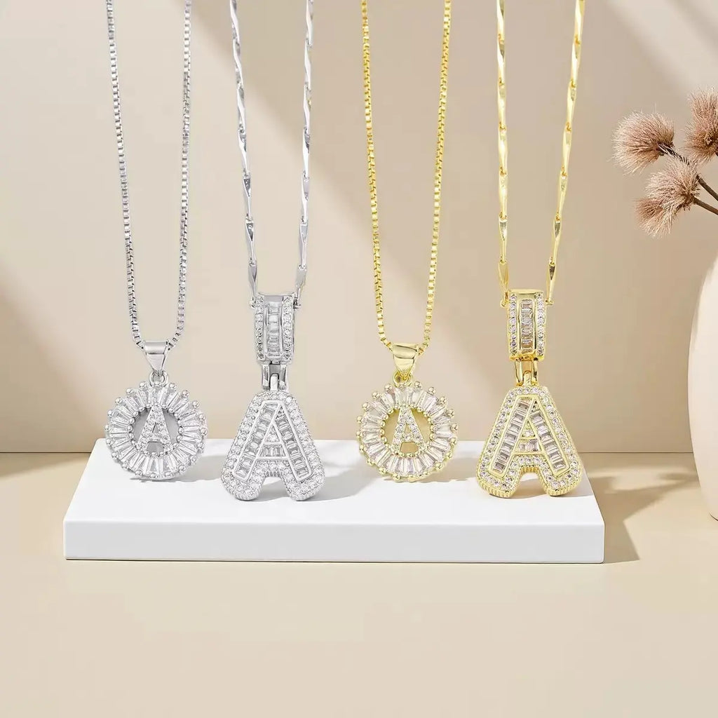 Lustre Link 2 Pack Initial Letter Necklace 14K Gold Plated Bling Dainty Necklaces Trendy Chunky Custom Name Necklace Personalized round Circle Pendant Zirconia Letters Name Valentine'S Day Anniversary Jewelry Set Gifts for Mom Gifts for Daughter