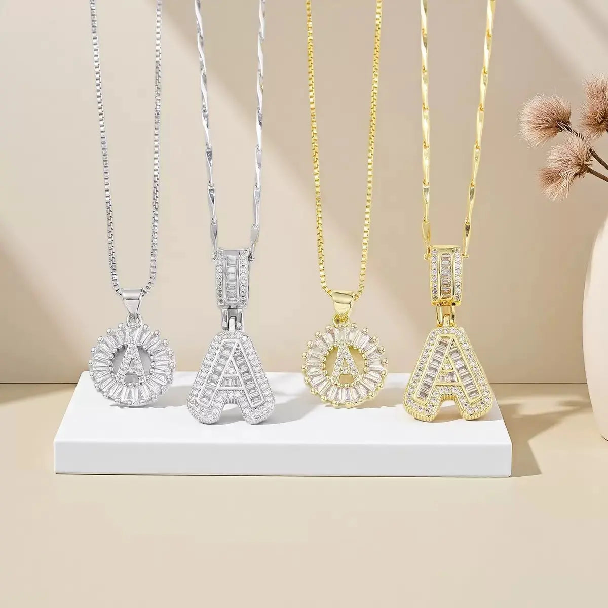 Lustre Link 2 Pack Initial Letter Necklace 14K Gold Plated Bling Dainty Necklaces Trendy Chunky Custom Name Necklace Personalized round Circle Pendant Zirconia Letters Name Valentine'S Day Anniversary Jewelry Set Gifts for Mom Gifts for Daughter