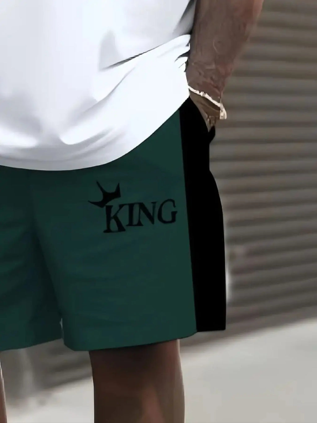 Men'S plus Size 3D King Striped T-Shirt and Shorts Set, Polyester Fiber, Summer Sports, Party, Travel Gift, Loose Fit