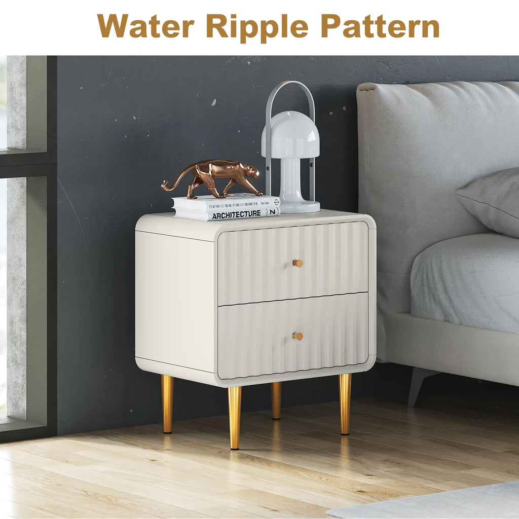 HLR Modern White Nightstand with Gold Handles – P2 MDF Frame, Easy Storage, Easy Assembly, Space-Saving – Bedroom, Living Room, Small Space, Elegant Design – Dust & Stain Resistant, Quick Clean, Versatile & Stylish, Perfect for Minimalist Rooms