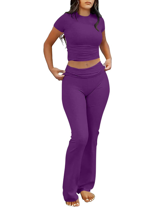 ANRABESS Lounge Sets for Women 2 Piece Foldover Yoga Flare Leggings Pants