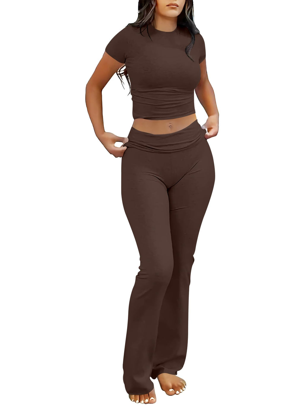 ANRABESS Lounge Sets for Women 2 Piece Foldover Yoga Flare Leggings Pants