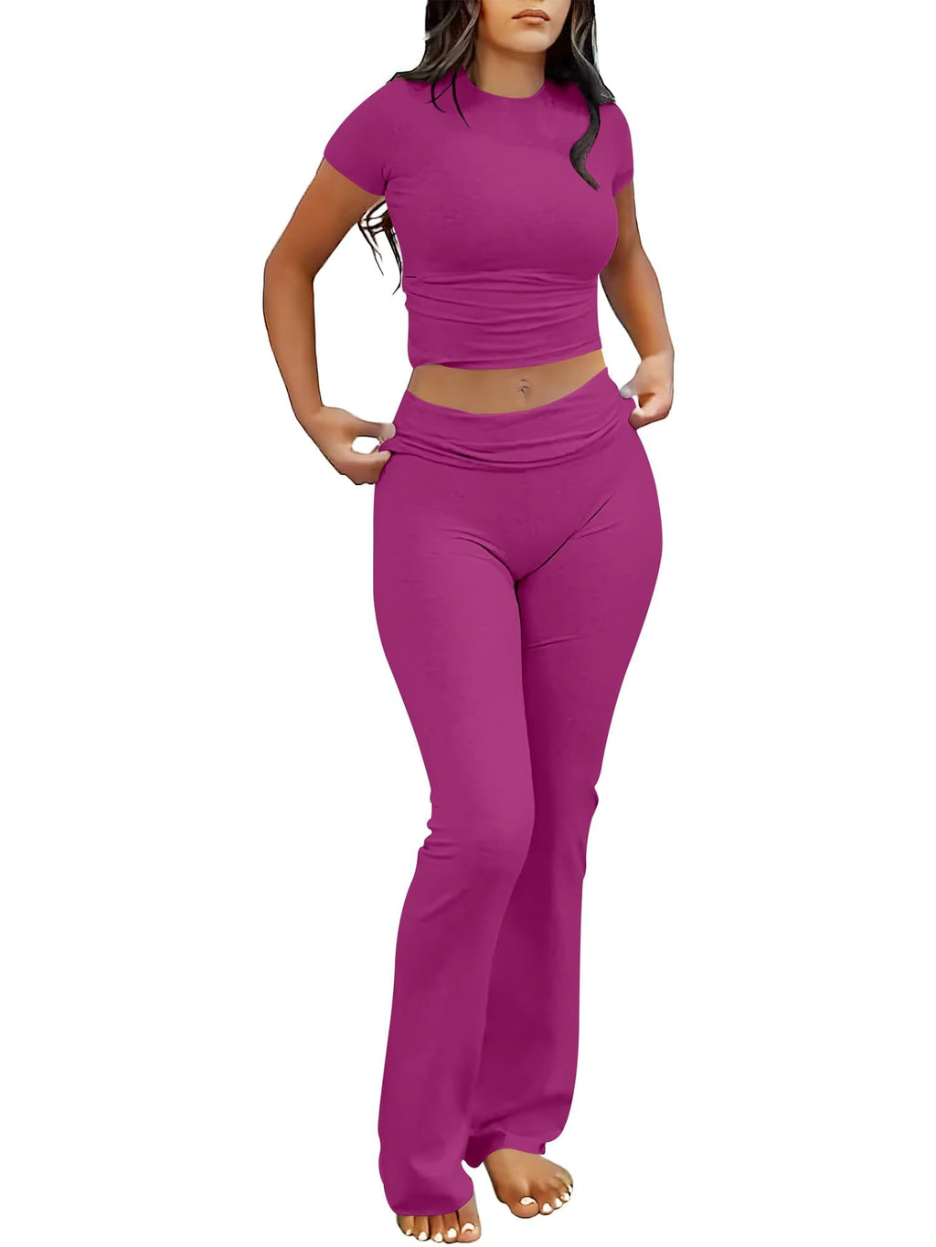 ANRABESS Lounge Sets for Women 2 Piece Foldover Yoga Flare Leggings Pants
