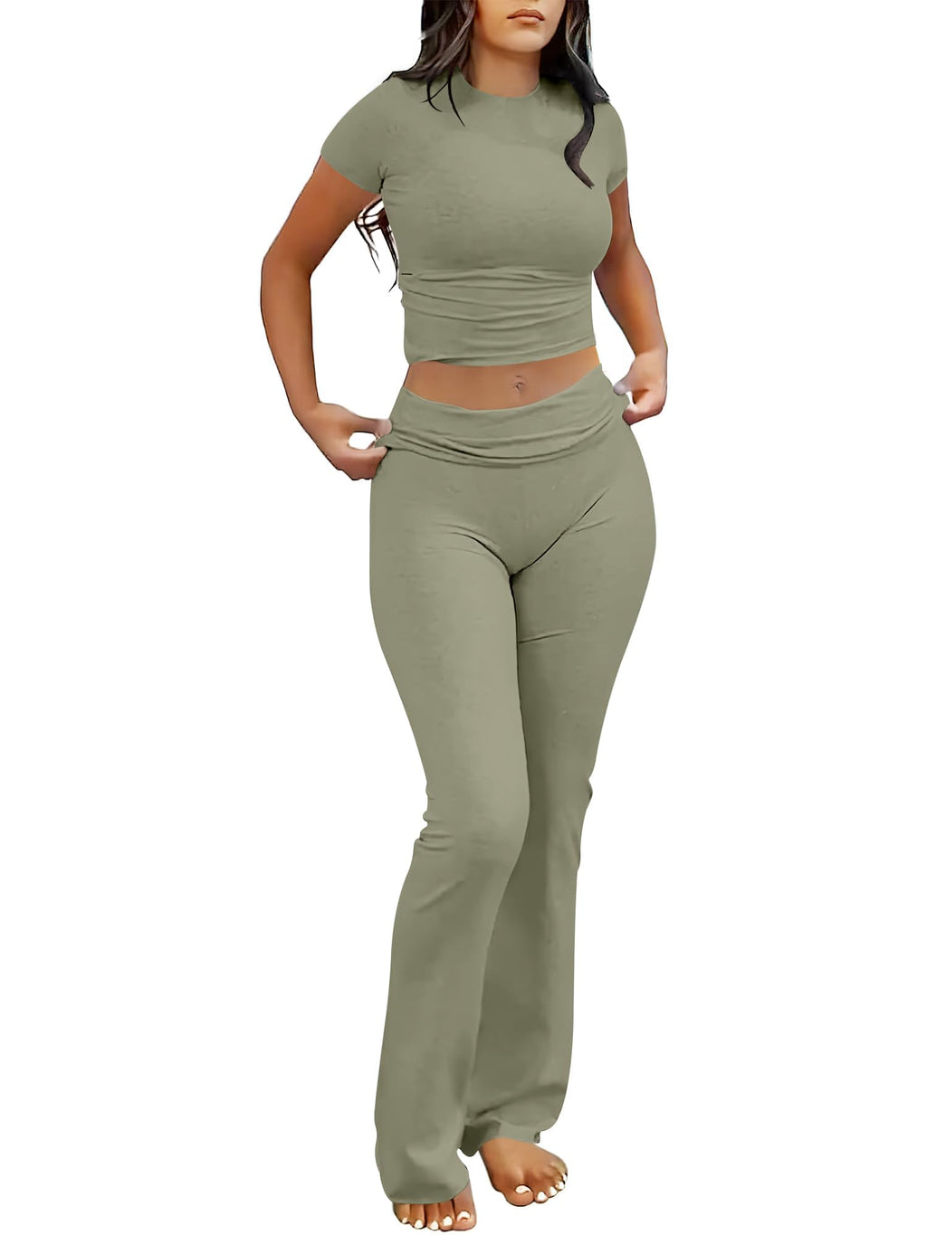 ANRABESS Lounge Sets for Women 2 Piece Foldover Yoga Flare Leggings Pants