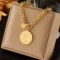 DIEYURO 316L Stainless Steel Gold Color Hip Hop round Portrait Coin Necklace for Women Men Fashion Trend Girl Jewelry Gift Joyas