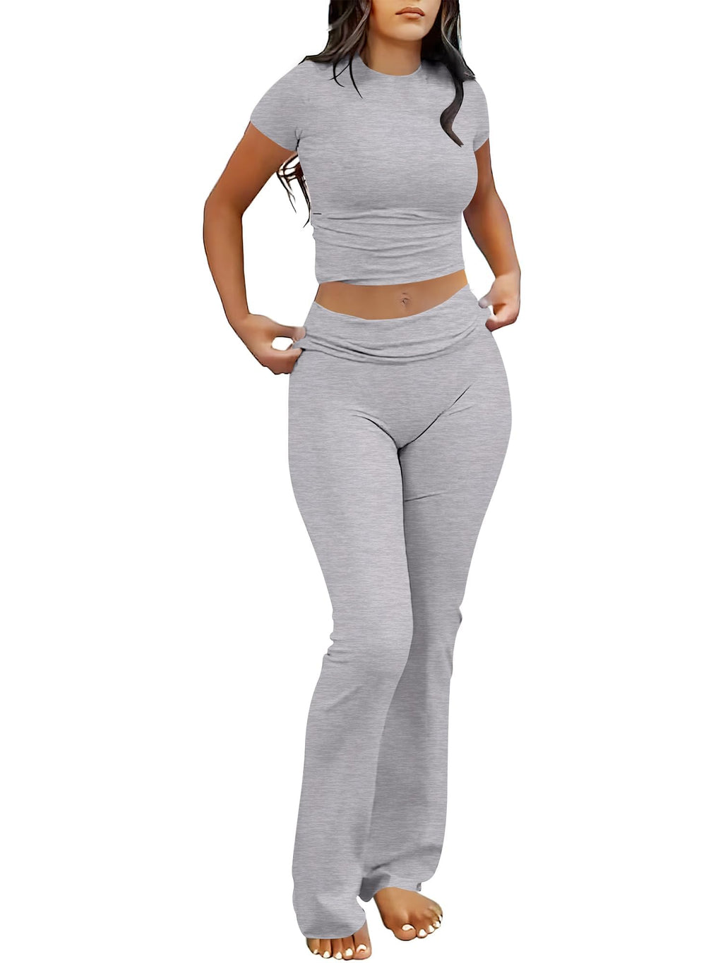 ANRABESS Lounge Sets for Women 2 Piece Foldover Yoga Flare Leggings Pants