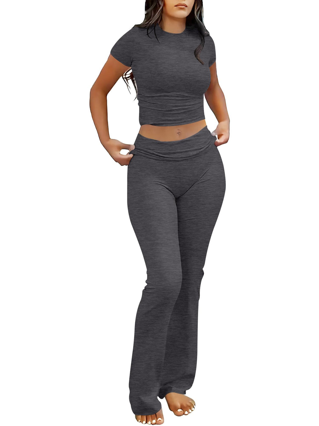 ANRABESS Lounge Sets for Women 2 Piece Foldover Yoga Flare Leggings Pants