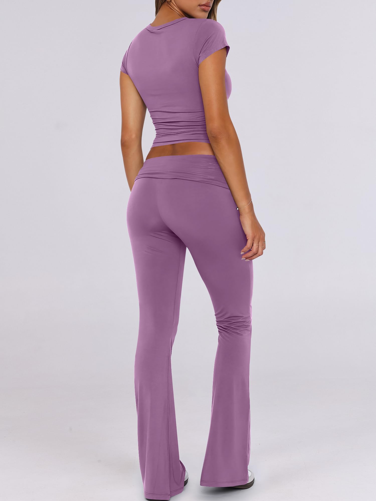 ANRABESS Lounge Sets for Women 2 Piece Foldover Yoga Flare Leggings Pants