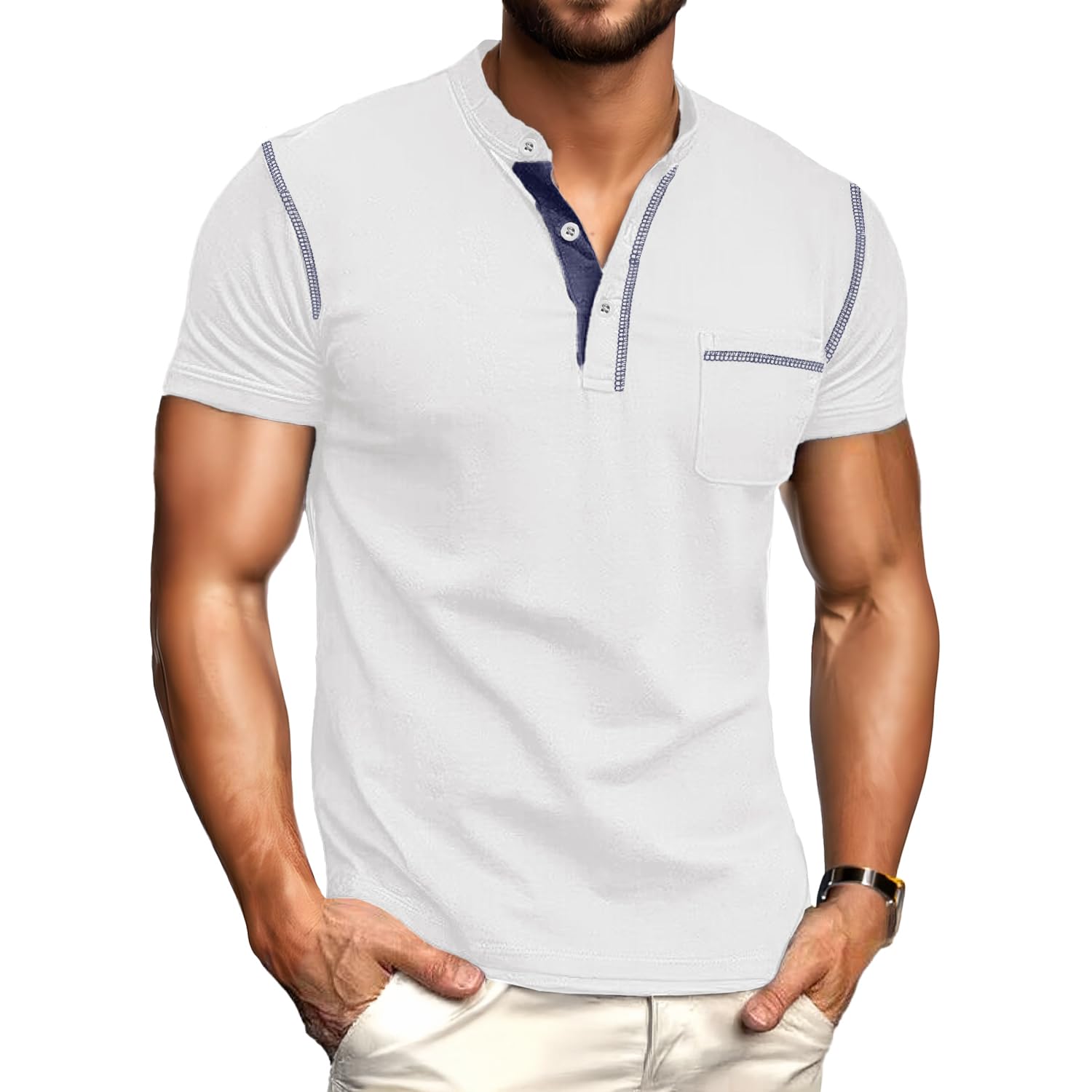 Sailwind Mens Henley Shirts Short Sleeve Summer Casual Classic Cotton