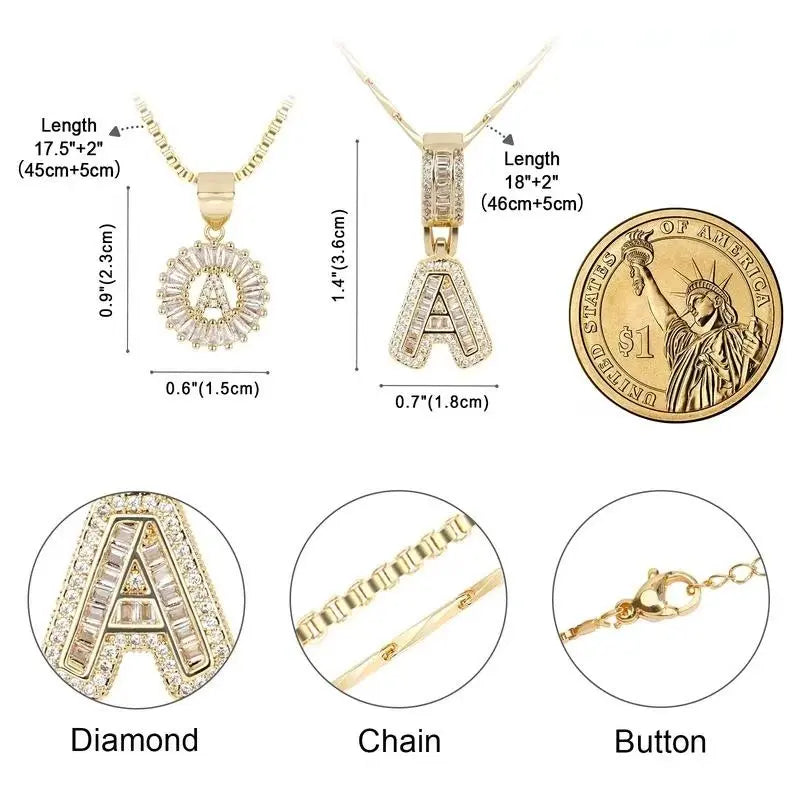 Lustre Link 2 Pack Initial Letter Necklace 14K Gold Plated Bling Dainty Necklaces Trendy Chunky Custom Name Necklace Personalized round Circle Pendant Zirconia Letters Name Valentine'S Day Anniversary Jewelry Set Gifts for Mom Gifts for Daughter