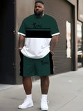 Men'S plus Size 3D King Striped T-Shirt and Shorts Set, Polyester Fiber, Summer Sports, Party, Travel Gift, Loose Fit
