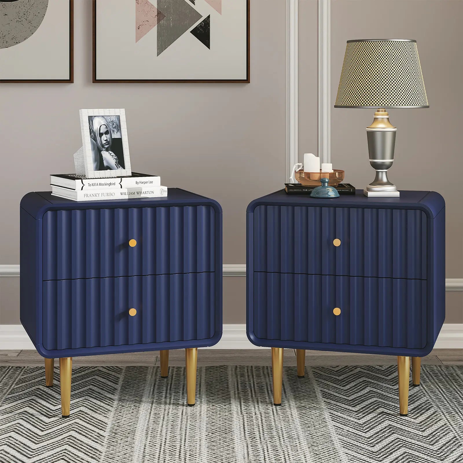 HLR Modern White Nightstand with Gold Handles – P2 MDF Frame, Easy Storage, Easy Assembly, Space-Saving – Bedroom, Living Room, Small Space, Elegant Design – Dust & Stain Resistant, Quick Clean, Versatile & Stylish, Perfect for Minimalist Rooms