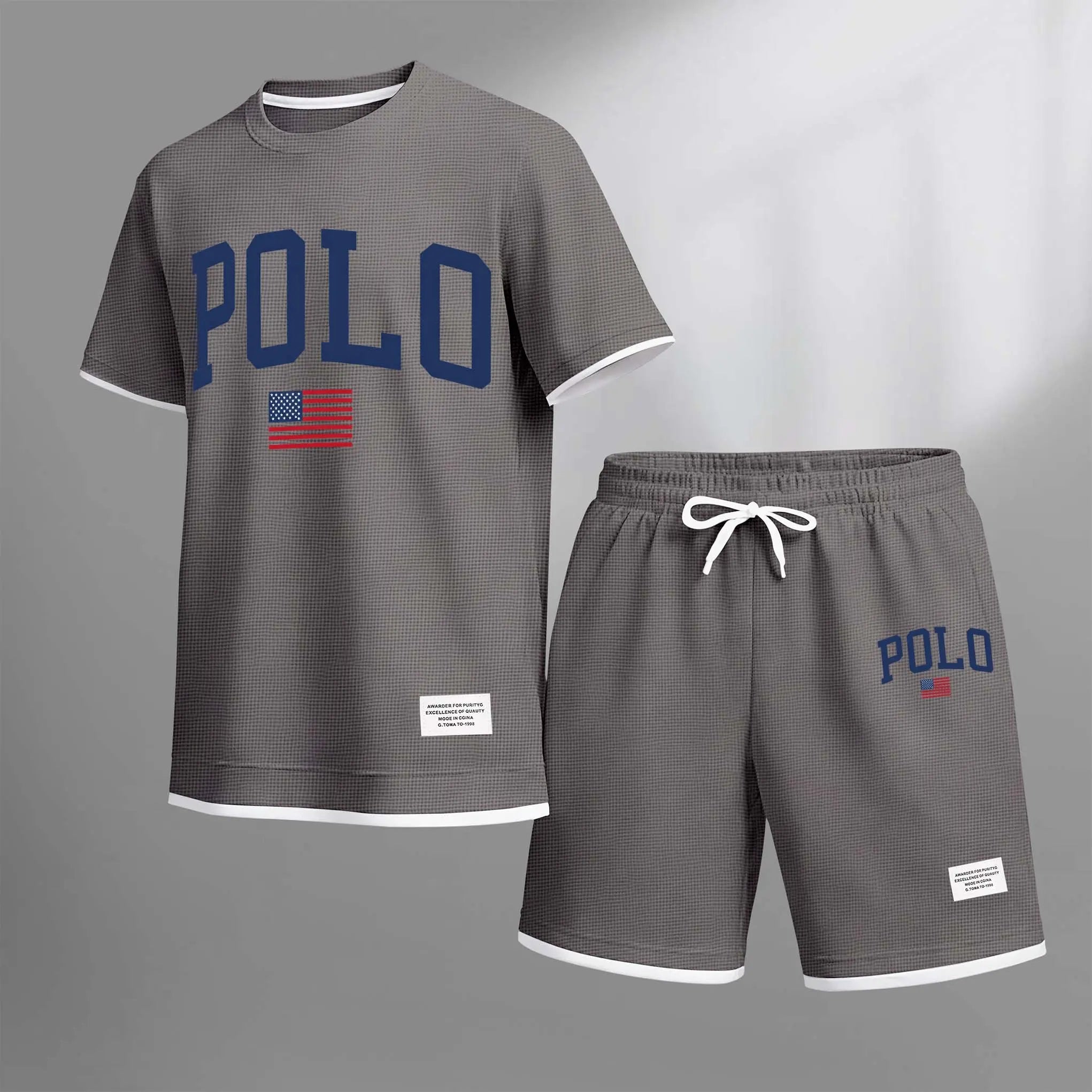 Men'S Polo Print Drawstring Shorts Set for Spring/Summer. a Casual Summer Outfit, Including a Short-Sleeved Shirt and Shorts, Suitable for Everyday Wear and Sports. a Two-Piece Set for a Relaxed and Energetic Lifestyle.
