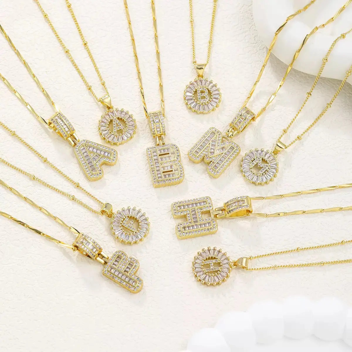 Lustre Link 2 Pack Initial Letter Necklace 14K Gold Plated Bling Dainty Necklaces Trendy Chunky Custom Name Necklace Personalized round Circle Pendant Zirconia Letters Name Valentine'S Day Anniversary Jewelry Set Gifts for Mom Gifts for Daughter