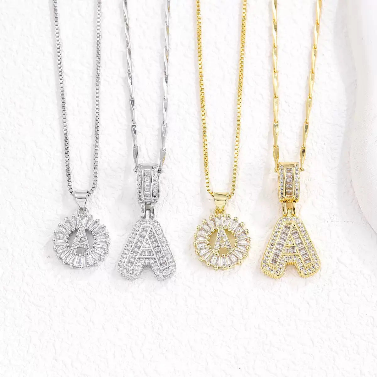 Lustre Link 2 Pack Initial Letter Necklace 14K Gold Plated Bling Dainty Necklaces Trendy Chunky Custom Name Necklace Personalized round Circle Pendant Zirconia Letters Name Valentine'S Day Anniversary Jewelry Set Gifts for Mom Gifts for Daughter