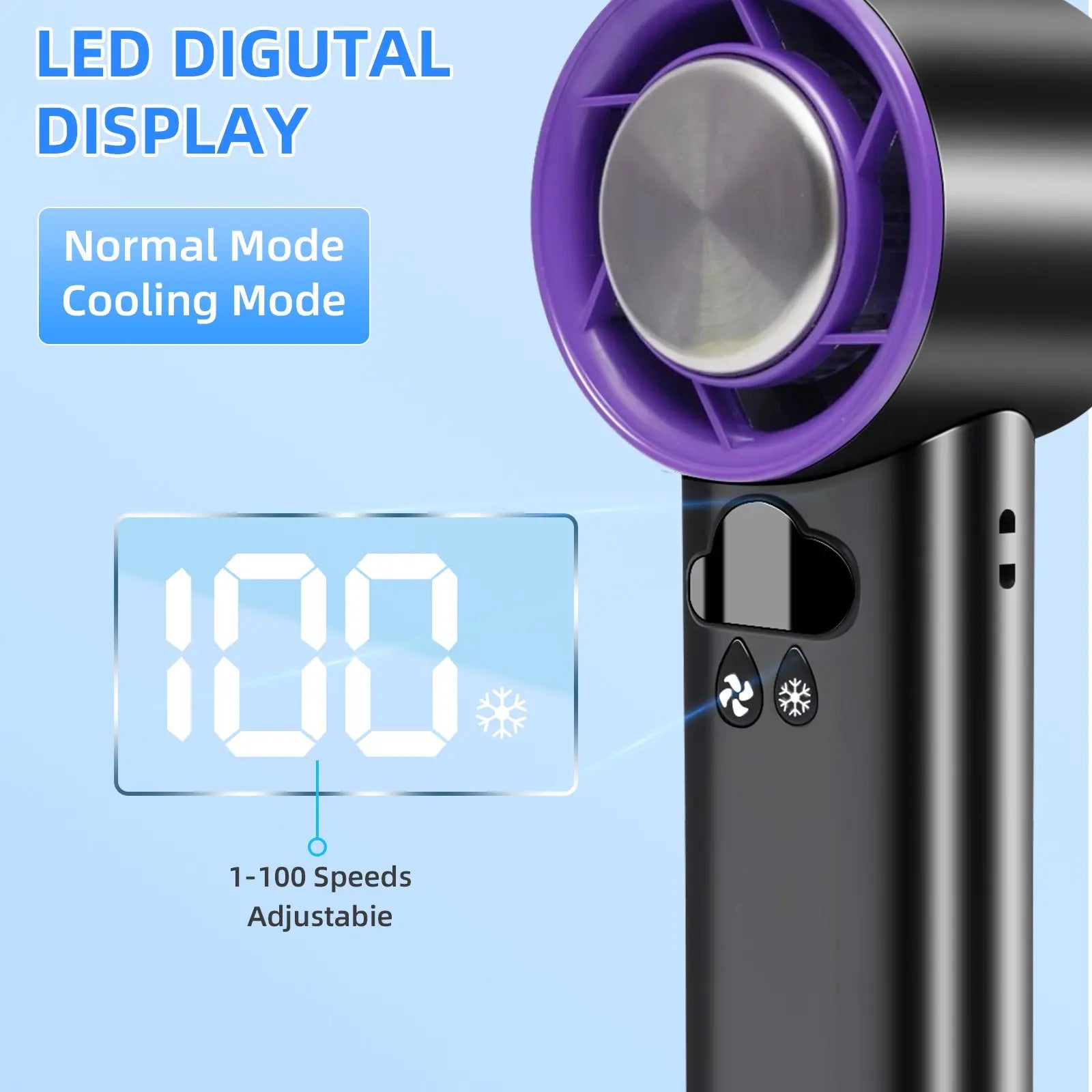 Portable Handheld High Speed Fan 100 Adjustable Levels Foldable for Summer Travel Vacation Essentials& Outdoor Activities Cool Fan