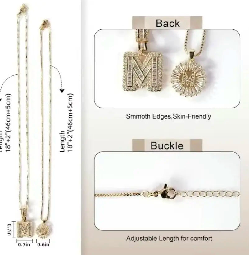 Lustre Link 2 Pack Initial Letter Necklace 14K Gold Plated Bling Dainty Necklaces Trendy Chunky Custom Name Necklace Personalized round Circle Pendant Zirconia Letters Name Valentine'S Day Anniversary Jewelry Set Gifts for Mom Gifts for Daughter