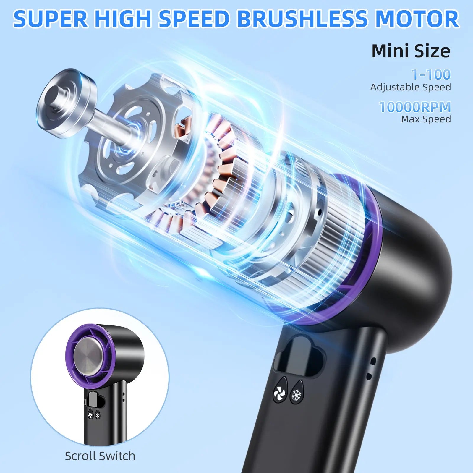 Portable Handheld High Speed Fan 100 Adjustable Levels Foldable for Summer Travel Vacation Essentials& Outdoor Activities Cool Fan